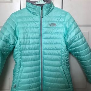 North face REVERSIBLE teal and grey jacket